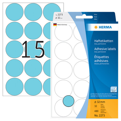 Herma Etiquette HERMA 2273 rond 32mm bleu 480 pièces