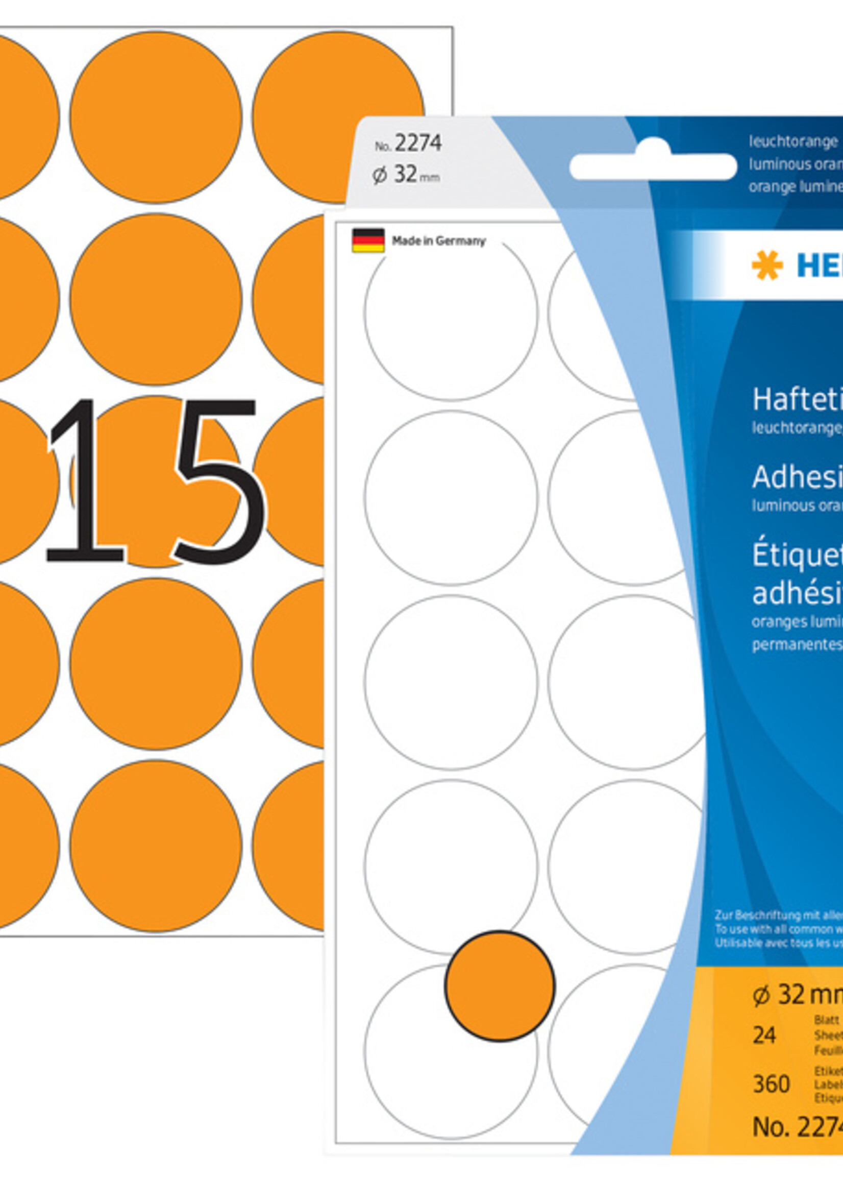 Herma Etiquette HERMA 2274 rond 32mm orange fluo 480 pièces