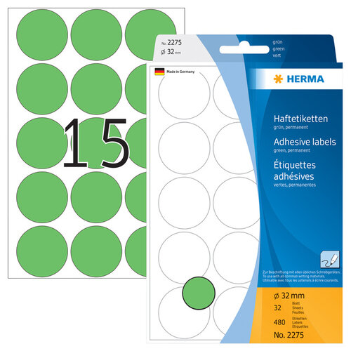 Herma Etiket HERMA 2275 rond 32mm groen 480stuks