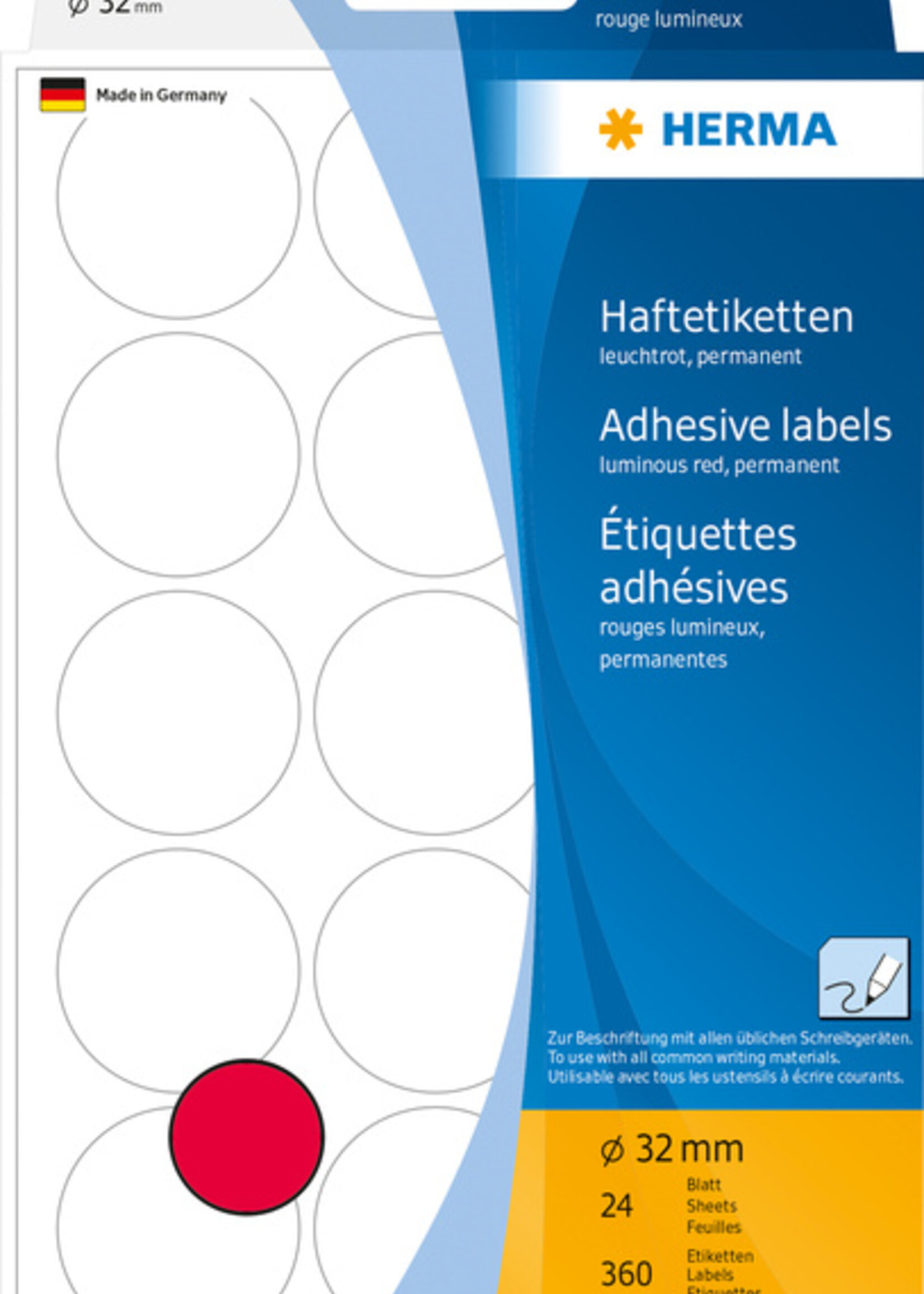 Herma Etiket HERMA 2276 rond 32mm fluor rood 360stuks