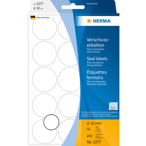 Herma Etiket HERMA 2277 rond 32mm transparant 240stuks