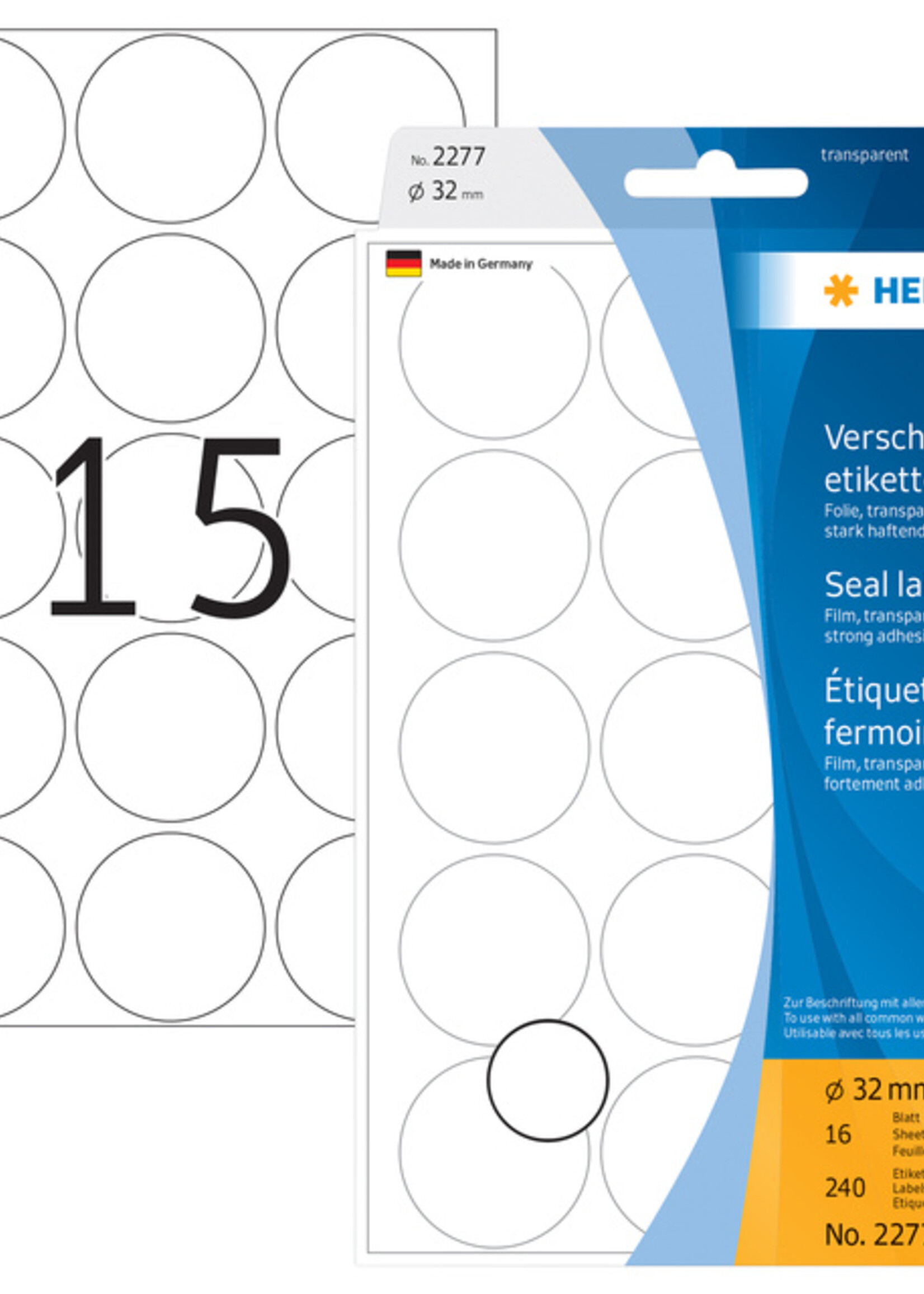 Herma Etiket HERMA 2277 rond 32mm transparant 240stuks