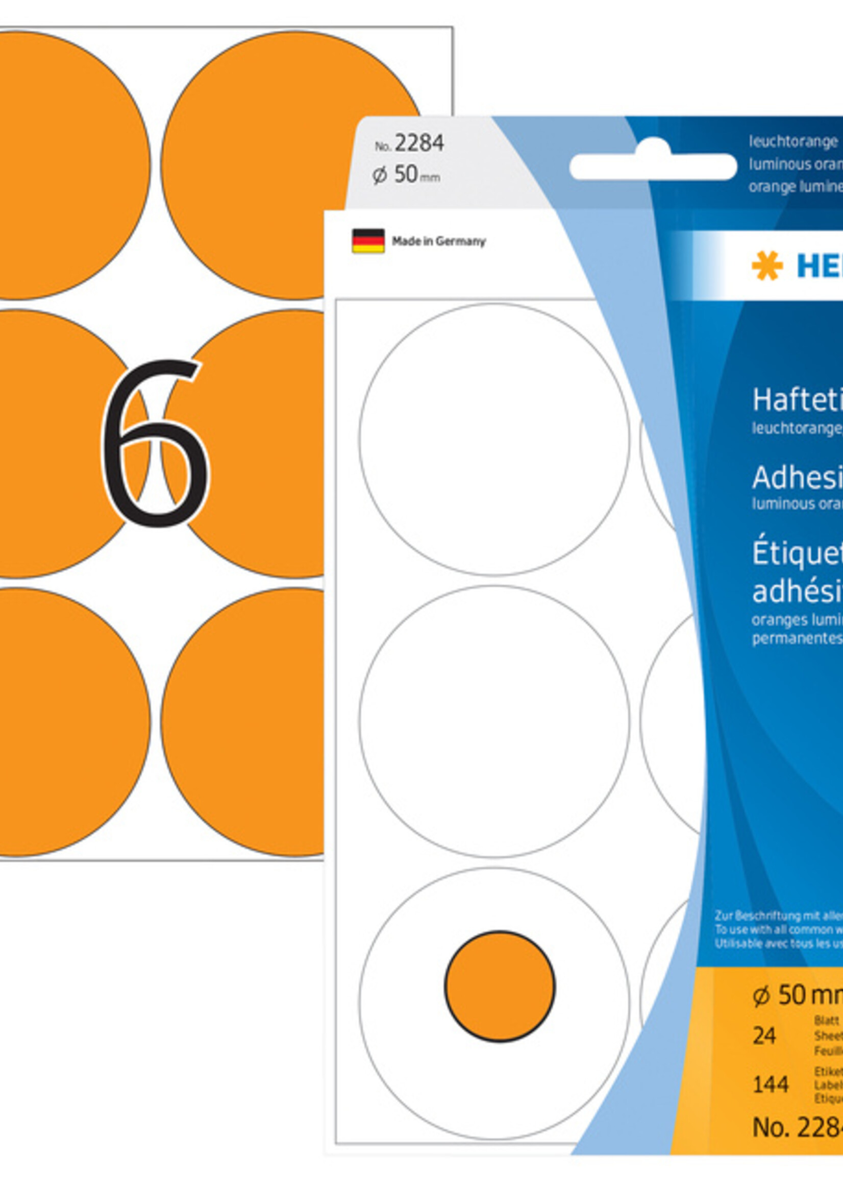 Herma Etiquette HERMA 2284 rond 50mm orange fluo 144 pièces