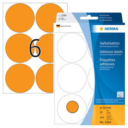 Herma Etiket HERMA 2284 rond 50mm fluor oranje 144stuks