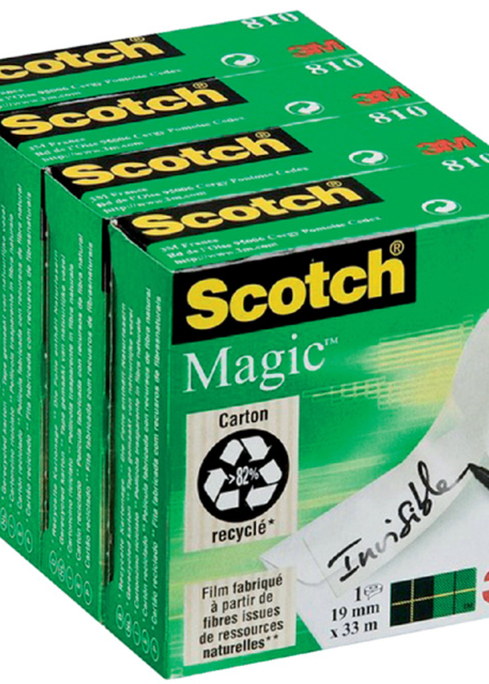Scotch Ruban adhésif invisible Scotch Magic 810 19mmx33m 4 rouleaux transparent mat