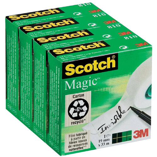 Scotch Plakband Scotch Magic 810 4 rollen,19 mm x 33 m onzichtbaar mat transparant