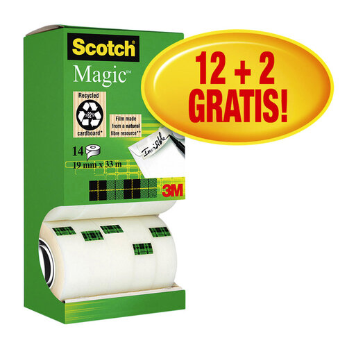 Scotch Plakband Scotch Magic 810 19mmx33m onzichtbaar mat 12+2 gratis
