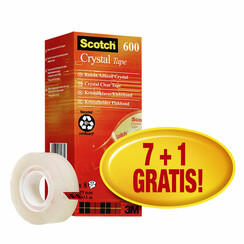 Plakband Scotch Crystal 600 19mmx33m transparant 7+1 gratis