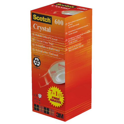 Scotch Plakband Scotch Crystal 600 19mmx33m transparant 7+1 gratis