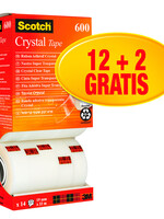 Scotch Plakband Scotch Crystal 600 19mmx33m transparant 12+2 gratis
