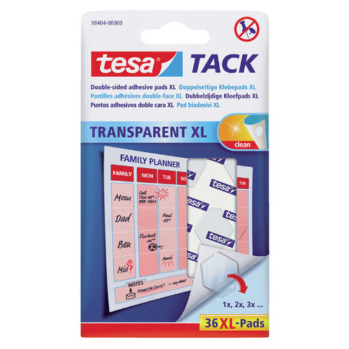 Tesa Ruban adhésif double face Tesa Tack transparent XL 36 pièces