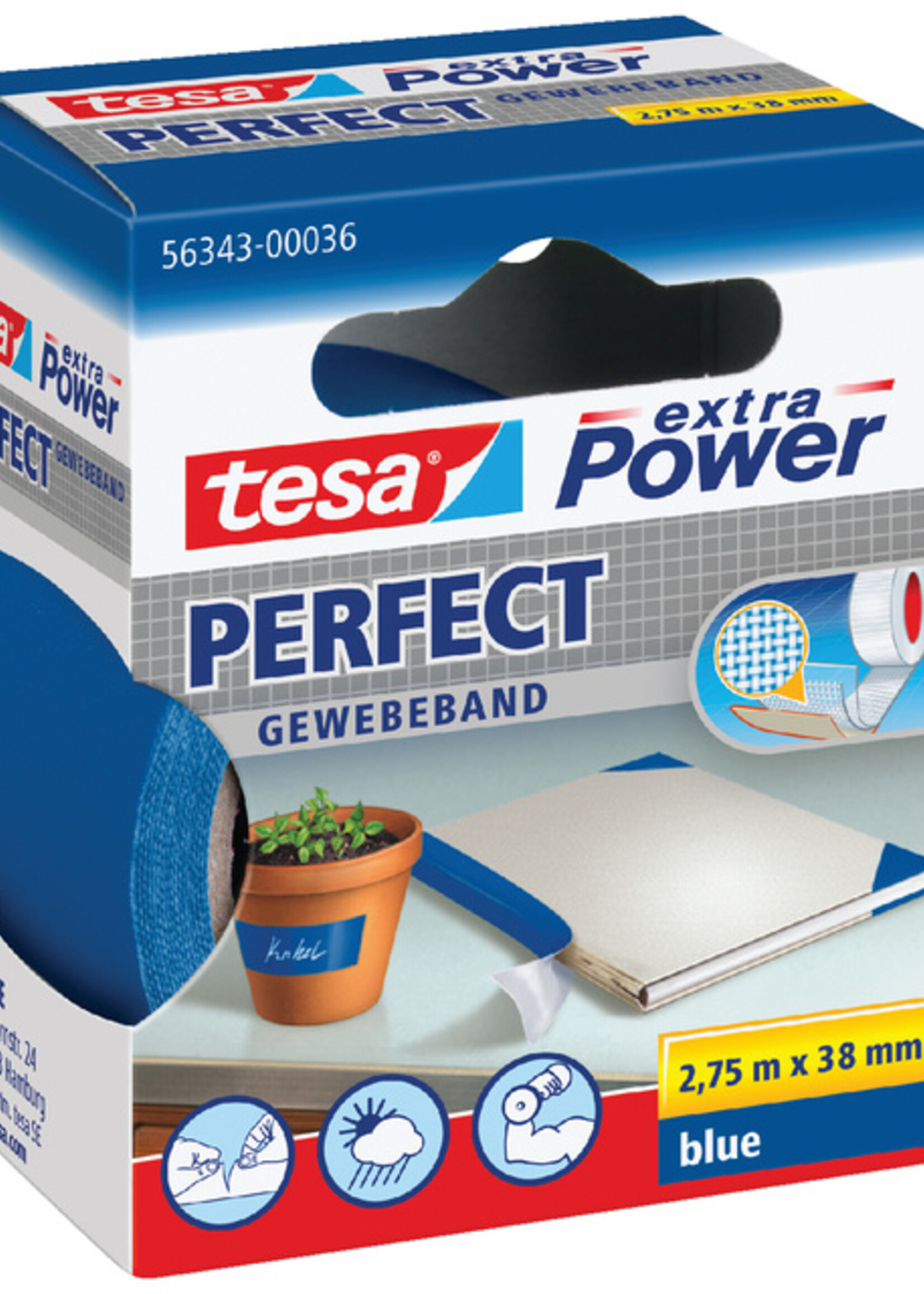 Tesa Toile adhésive Tesa 38mmx2,75m bleu