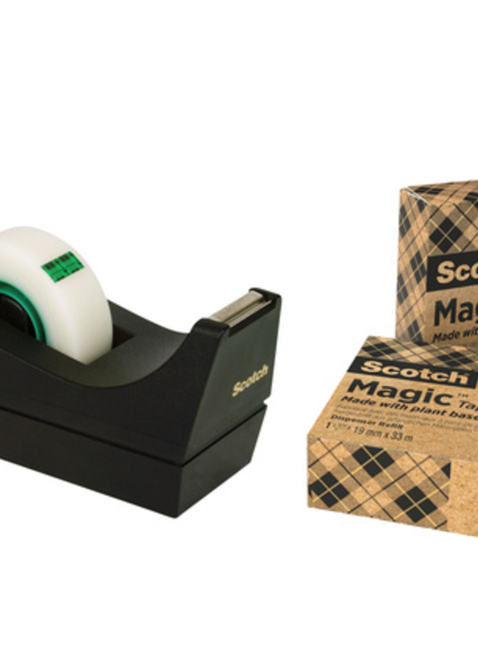 Scotch Plakbandhouder Scotch C38 recycled zwart + 3rol magic tape 900 19mmx33m