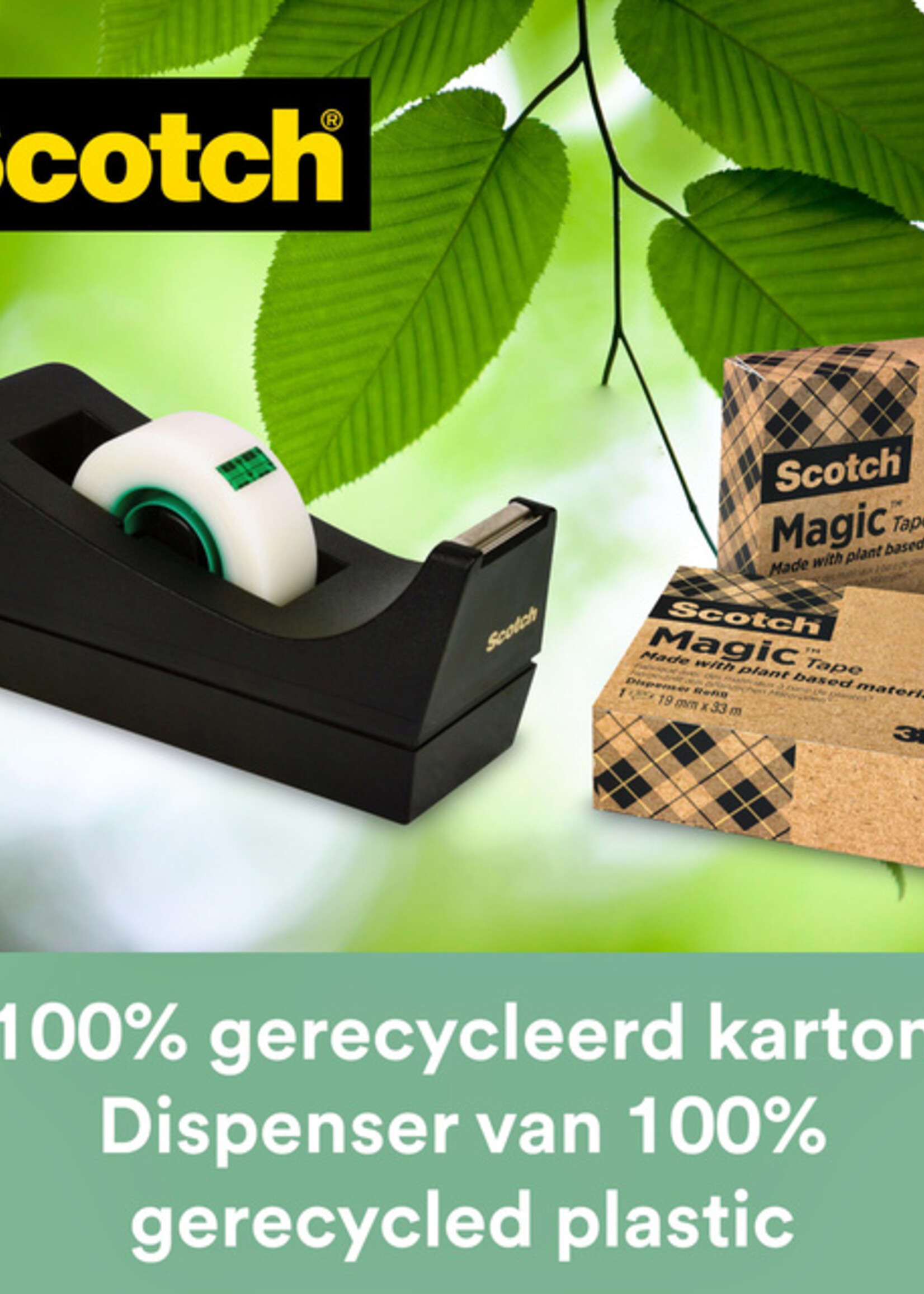 Scotch Plakbandhouder Scotch C38 recycled zwart + 3rol magic tape 900 19mmx33m