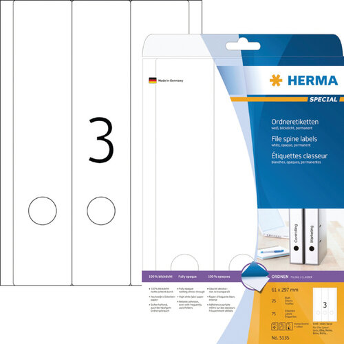 Herma Rugetiket HERMA 5135 breed/ lang 61x297mm zelfklevend wit