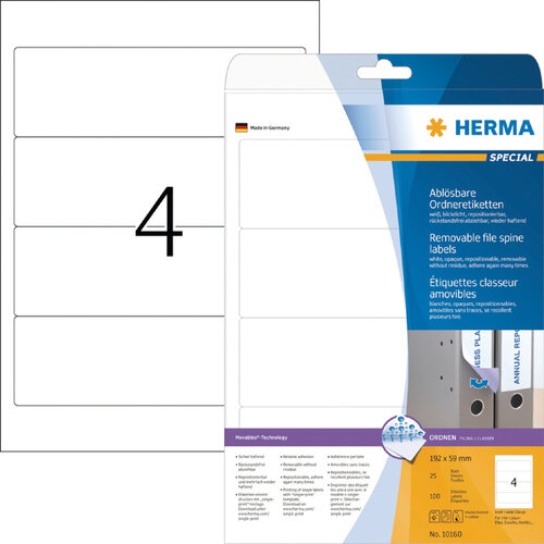 Herma Étiquette dorsale HERMA 59x192mm amovible large blanc