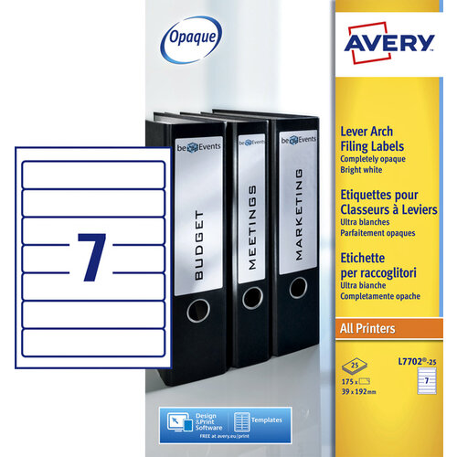 Avery Rugetiket Avery smal 39x192mm zelfklevend wit