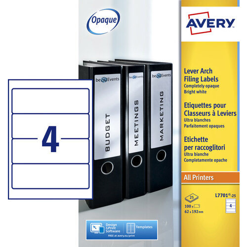 Avery Rugetiket Avery breed 62x192mm zelfklevend wit