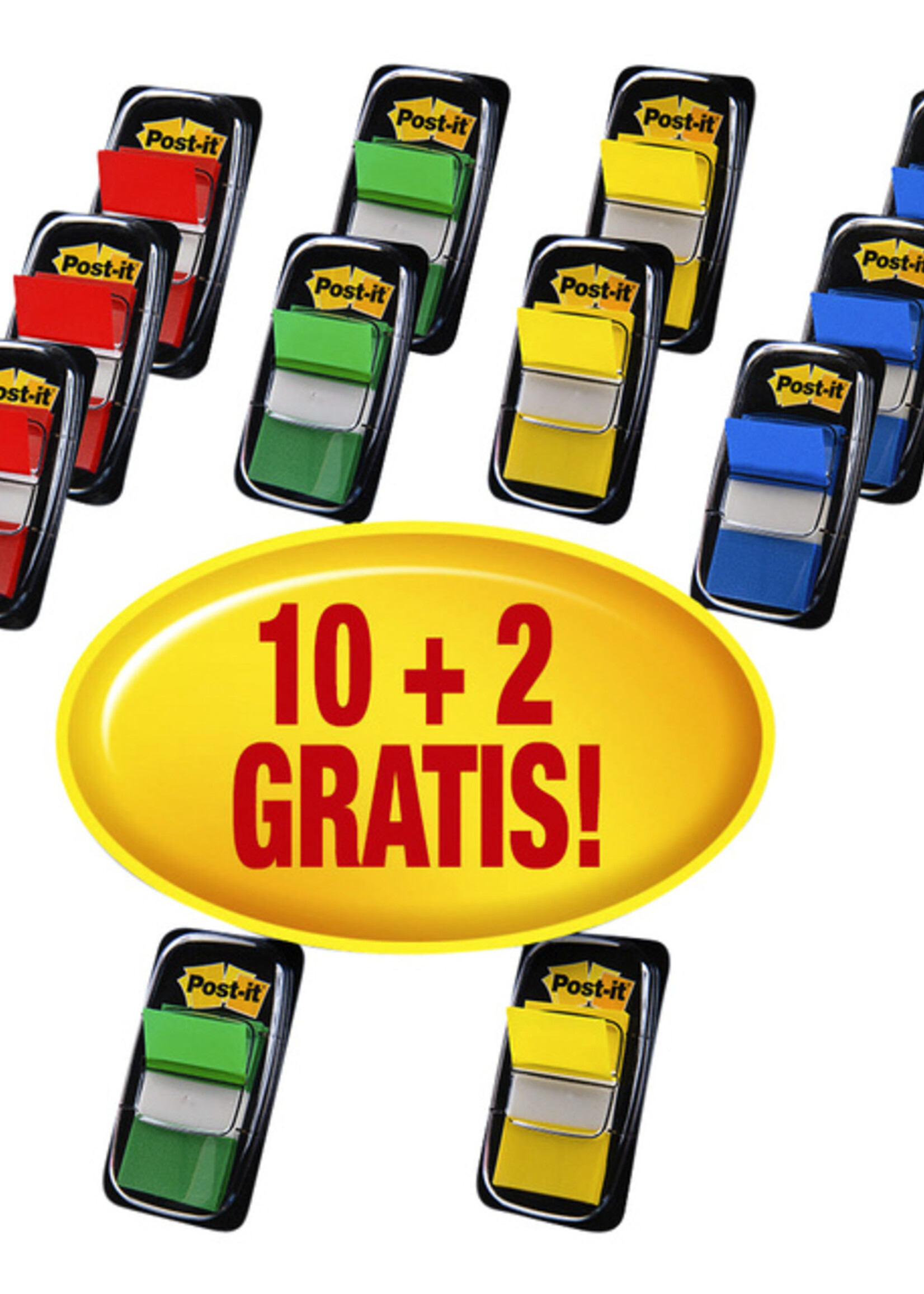 Post-it Indextabs 3M Post-it 680 25.4x43.2mm 10+2 gratis assorti