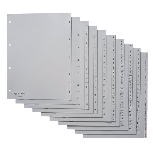 Quantore Intercalaires Quantore 4 perforations numéro 1-5 PP gris