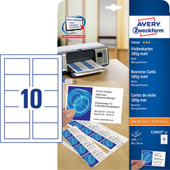 Carte de visite Avery Zweckform C32010-25 85x54mm 185g 250 pièces