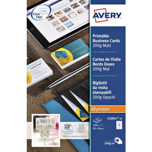 Avery Carte de visite Avery C32011-10 85x54mm 200g 100 pièces