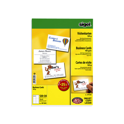 Sigel Visitekaartj Sigel 85x55mm blanco 180gr wit