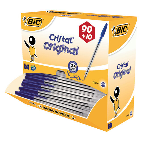 Bic Stylo bille BIC Cristal Medium bleu boîte 90+10 gratuits