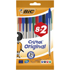 Stylo bille BIC Cristal Medium Assorti 8+2 gratuits