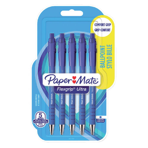 Paper Mate Balpen Paper Mate Flexgrip Ultra blauw medium 5 stuks bliste