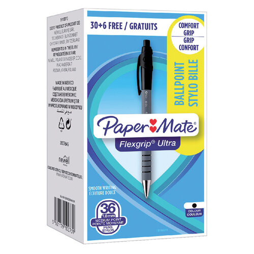 Paper Mate Balpen Paper Mate Flexgrip Ultra zwart medium 30+6 gratis