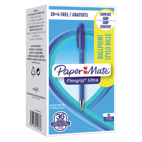 Paper Mate Stylo Bille Paper Mate Flexgrip Ultra Medium bleu 30+6grat