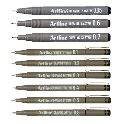 Artline Fineliner Artline set met 0.2-0.4-0.6-0.8mm zwart
