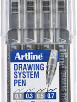 Artline Fineliner Artline set avec 0,1-0,3-0,5 et 0,7mm noir