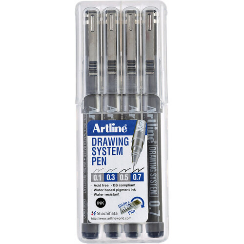 Artline Fineliner Artline set met 0.1-0.3-0.5-0.7mm zwart