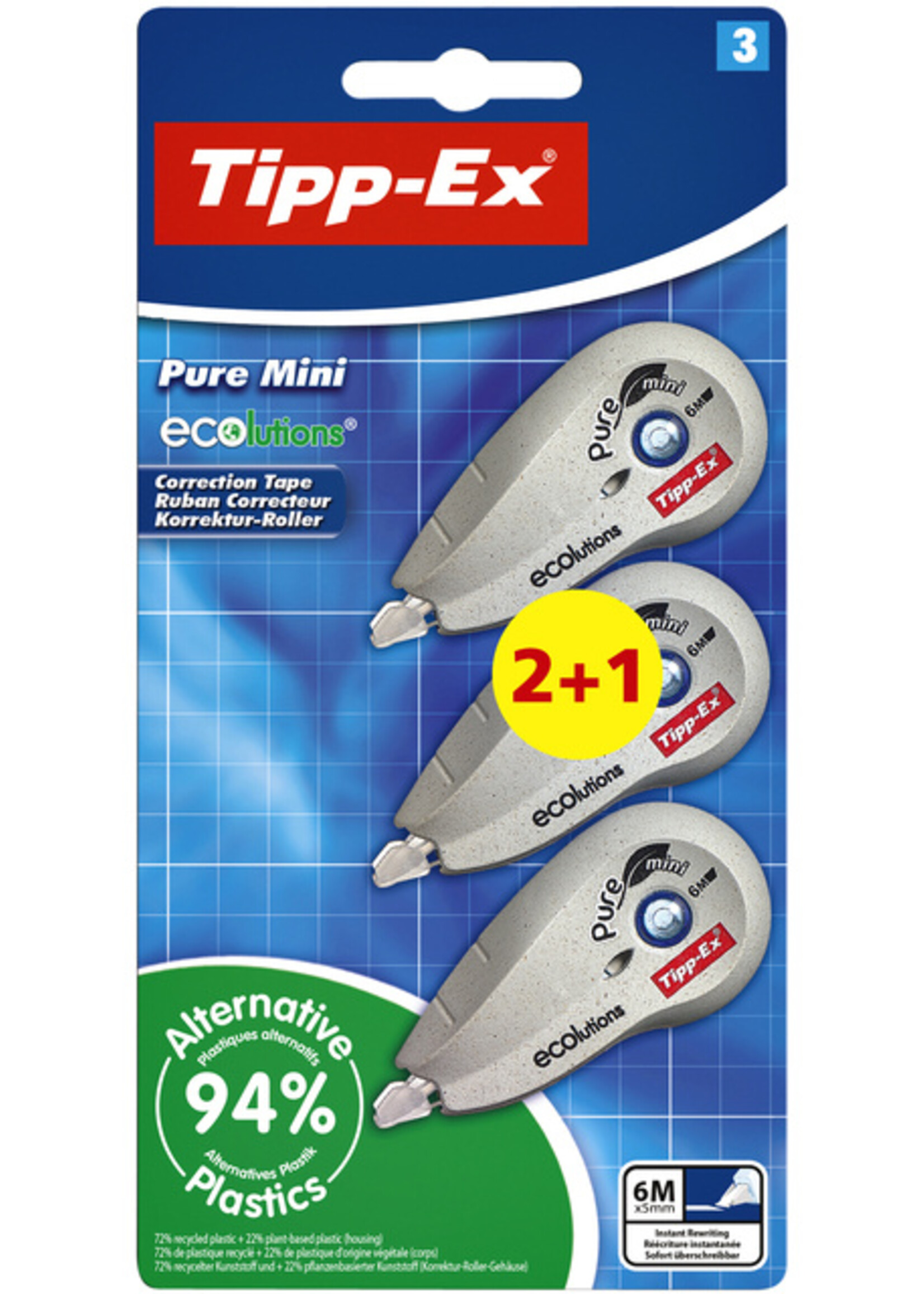 Tipp-ex Roller correcteur Tipp-Ex 5mmx6m Ecolutions pure mini blister 2+1 gratuit