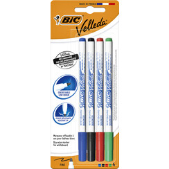 Feutre BIC 1721 tableau blanc ogive 1,5mm blister 4 pièces assorti