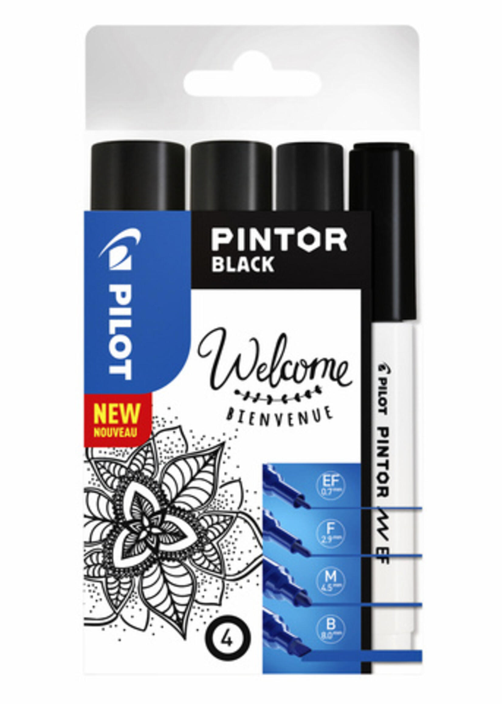 Pilot Verfstift Pilot Pintor zwart etui à 4 stuks ass breedtes