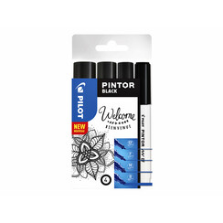 Verfstift Pilot Pintor zwart etui à 4 stuks ass breedtes