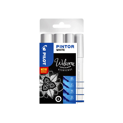 Pilot Verfstift Pilot Pintor wit etui à 4 stuks ass breedtes