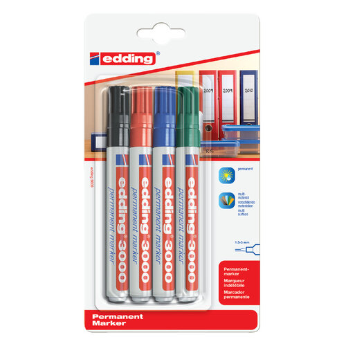 edding Viltstift edding 3000 rond assorti 1.5-3mm blister à 4st