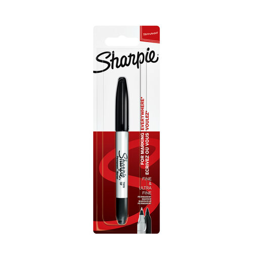 Sharpie Viltstift Sharpie twin tip rond 0.5mm en 0.9mm zwart blister à 1 stuk