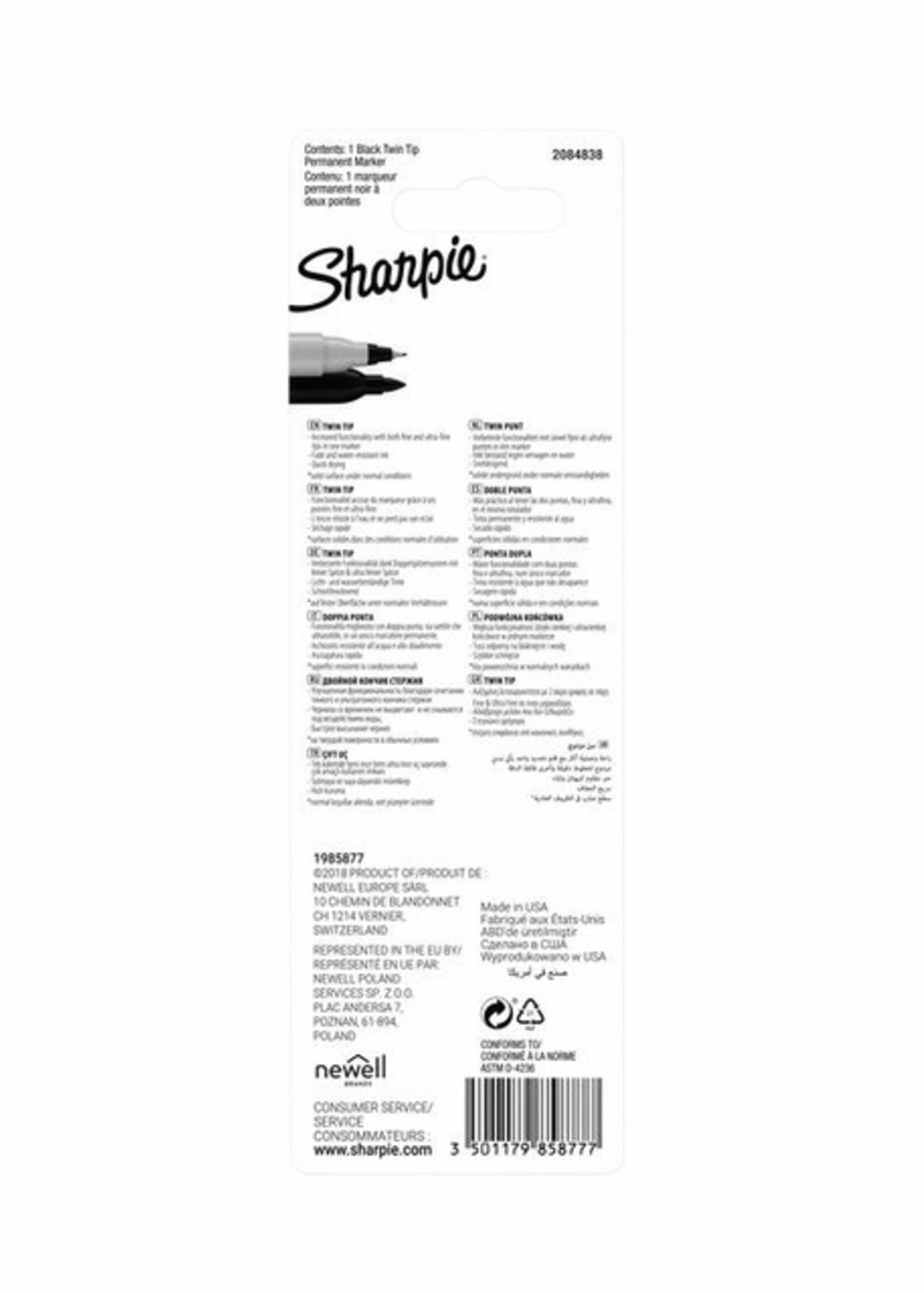 Sharpie Feutre Sharpie Twin Tip Ogive 0,5mm et 0,9mm noir blister 1 pièce