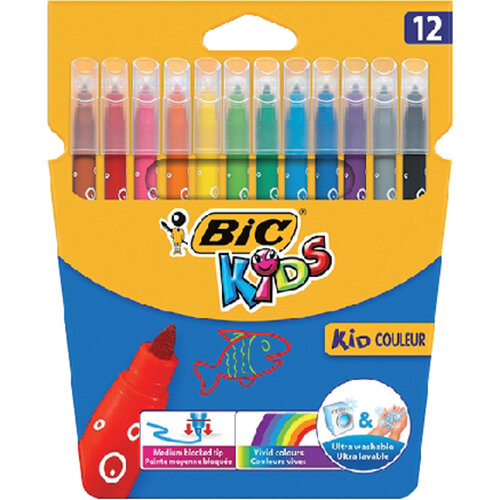 Bic Kleurstift BicKids kid couleur etui 12 assorti – Ultra uitwasbaar