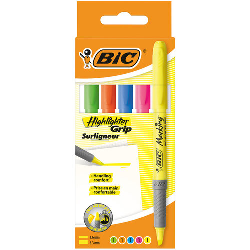 Bic Markeerstift Bic grip etui à 5 stuks assorti