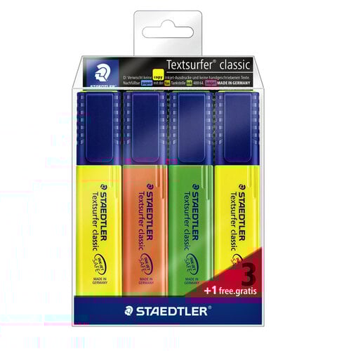 Staedtler Markeerstift Staedtler 364 Textsurfer set à 3 stuks assorti + 1 geel gratis