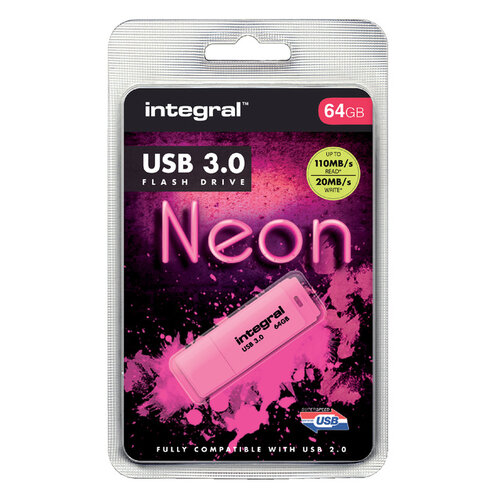 Integral USB-stick 3.0 Integral 64GB neon roze