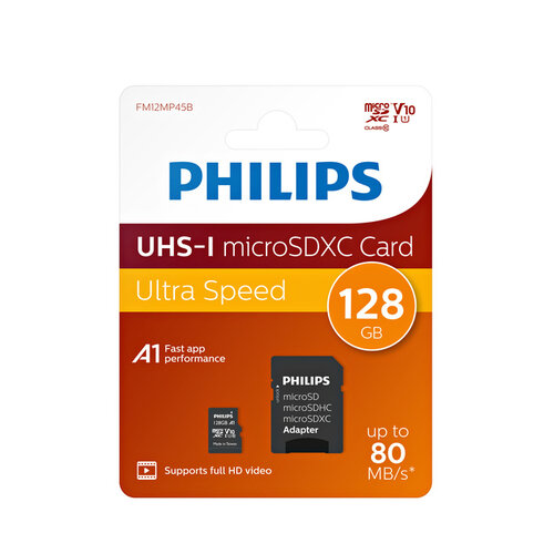 Philips Carte mémoire Philips micro SDXC Class 10 UHS-I U1 128Go