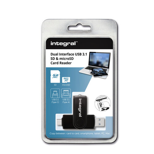 Integral Kaartlezer Integral SD + Micro SD naar 3.1 USB-C USB-A