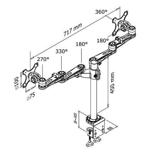 Neomounts by Newstar Monitorarm Neomounts D935D 2x10-27" met klem zilvergrijs